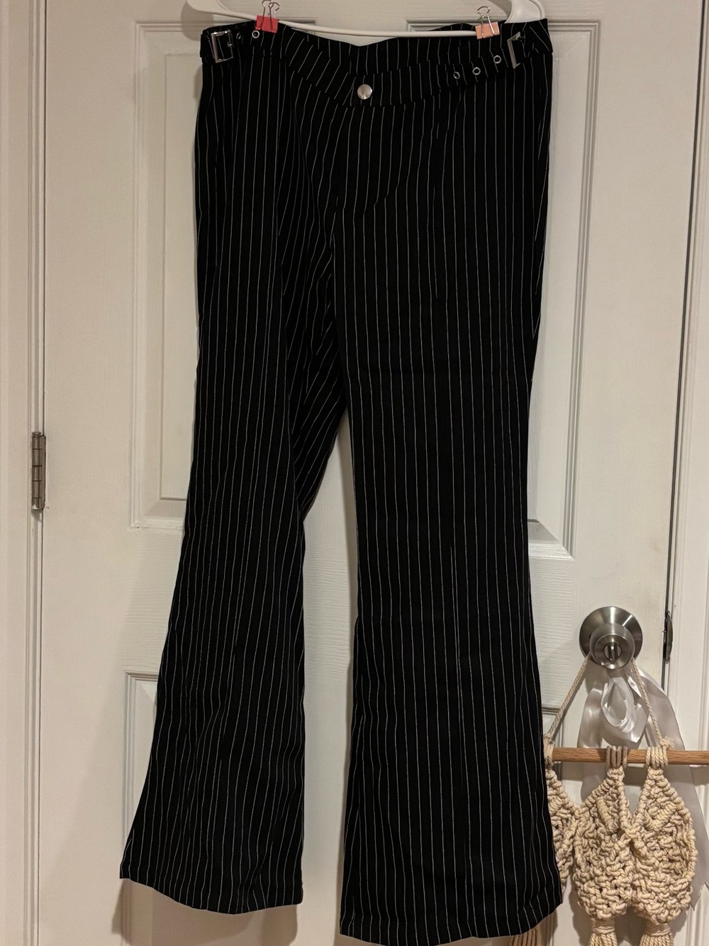 High-Waist Pinstripe Wide-Leg Pants - Black